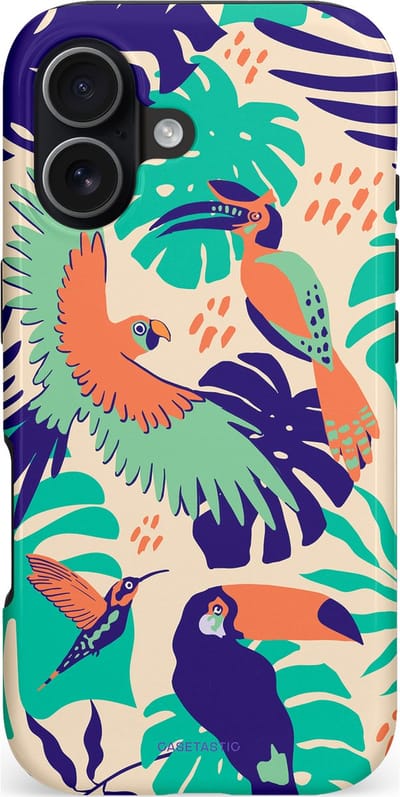 Casetastic hoesje geschikt voor Apple iPhone 17 - MagSafe - Dubbellaagse bescherming - Tropische Vogels - Fashion Case - Turquoise Zand Mintgroen Terracotta