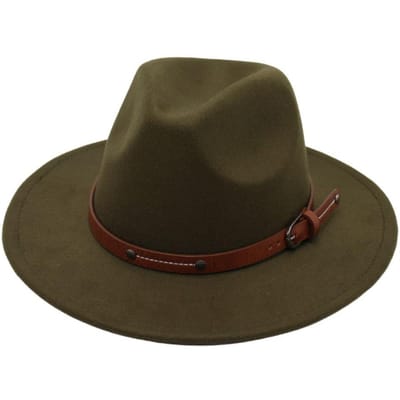 Met Gesp Vilt Fedora Hoeden Mode Vintage Brede Rand Panama Pet Zacht Elegant Cowboy Hoed Uniseks Hoge Kwaliteit Praktisch Dagelijks Gebruik legergroene kleur