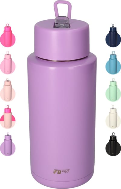 Thermosfles, Waterfles, Drinkfles – Modern & Slank Design – 1000 ml – Paars – Met Uitklapbare Drinktuit