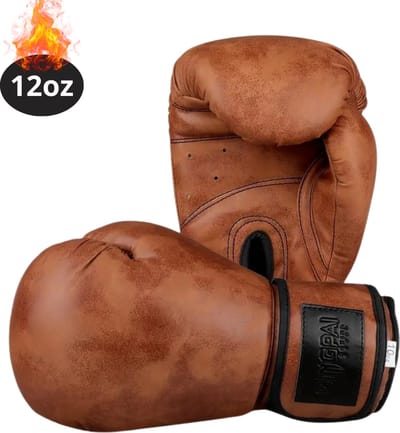 Nivard Bokshandschoenen - Kickboks Handschoenen - Boxing Gloves Set - Vintage - Vecht Handschoenen - Heren - Dames - Bruin - 12 oz