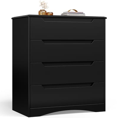 Xbro Ladekast met 4 Ruime Laden – Commode met Uitgesneden Handgrepen en Kantelbeveiliging – Voor Slaapkamer, Woonkamer of Kantoor – Zwart – 80 x 40 x 40 cm