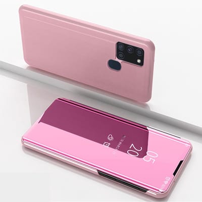 Coverup Hoesje - Geschikt voor Samsung Galaxy A21s Hoesje - Coverup Mirror View Case - Rose Gold