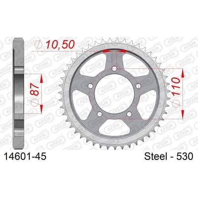 Stalen tandwiel Afam 530 45 dents
