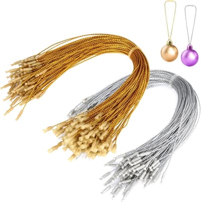 200 Stuks Kerst Ornamenten Snap Cord - Hangtouw met Snap Lock voor Kerstboom en Feestdecoratie (Goud, Zilver)