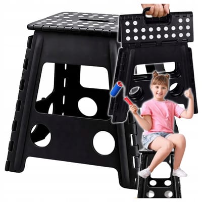 Malatec Inklapbaar krukje - zwart - 39 cm - opvouwbaar - huishoudkrukje - opstapje - max 100 kg