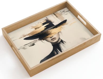 Dienblad hout 40x30 cm - Schootdienblad - Vrouw - Hoed - Verf - Borrelplank rechthoek - Plateau dienbladen