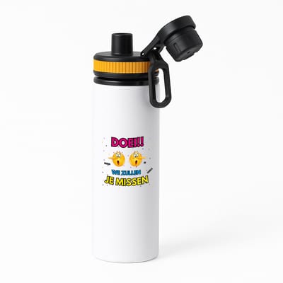 Hacebo® - Doei emoji waterfles met draaidop oranje - Afscheid bedank cadeau - een collega - werk - afscheidscadeau - verjaardagscadeau - water fles - 850ML