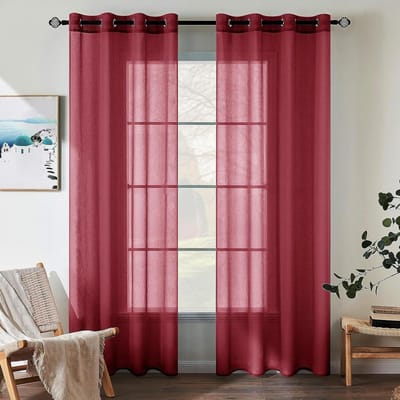 Glasgordijn set - Voile gordijnen - Decoratief woonen - Instanste ringen - 140 x 145 cm - Rood