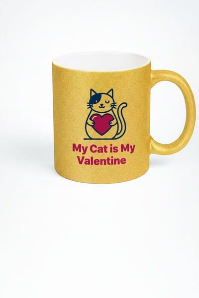 Gouden Glitter Mok "My Cat is My Valentine" - Uniek Valentijnscadeau voor Kattenliefhebbers
