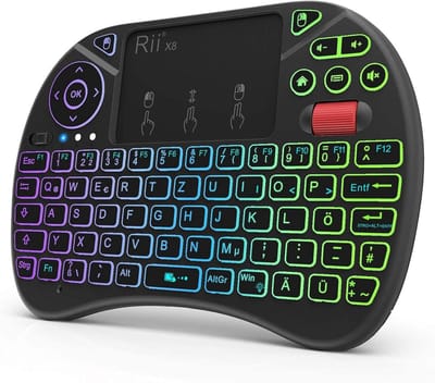 SnelShoppen - Rii Mini Toetsenbord met Touchpad, Draadloos 2,4 GHz, 8 Kleuren Achtergrondverlichting, Scrollwiel, Geschikt voor Smart TV, Android TV B