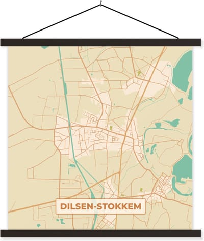 Posterhanger incl. Poster 60x60 cm - Schoolplaat - Dilsen-Stokkem - Kaart - Plattegrond - België - Stadskaart - Textielposter - Zwarte latten - Stadskaart