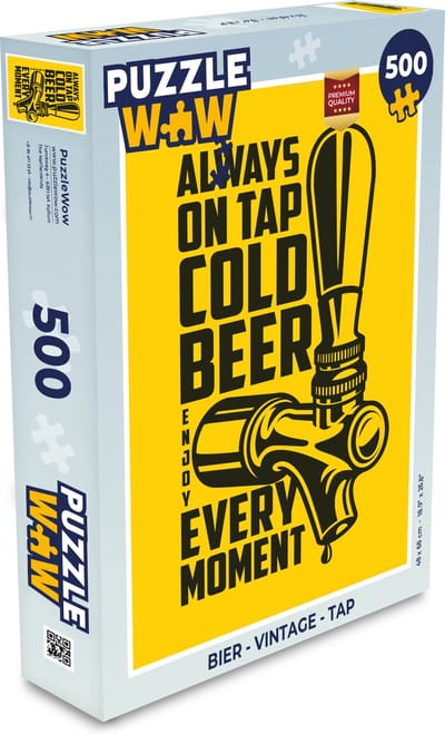 Puzzel Vintage - Spreuken - 'Always on tap cold beer, enjoy every moment' - Quotes - Legpuzzel - Puzzel 500 stukjes