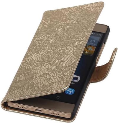 Lace Bookstyle Wallet Case Hoesjes Geschikt voor Huawei Ascend G6 4G Goud