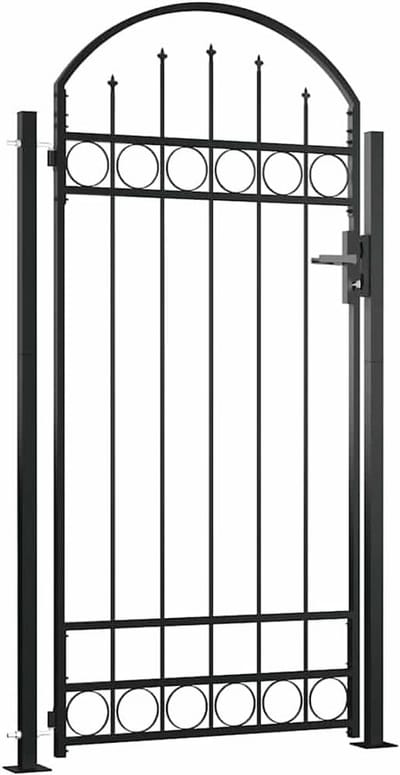 Zwarte tuinpoort met sierlijke boog en inclusief palen 100x200 cm