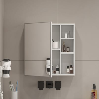 Spiegelkast - Wandspiegelkast - Badkamerkast-Make-up spiegel – Veiligheidsglas – Vakken – HD spiegel - Wandmontage - Badkamer - 55x56cm- Opbergkast-Wit
