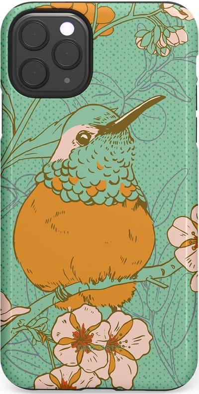 Casetastic hoesje geschikt voor Apple iPhone 11 Pro Max - Dubbellaagse bescherming - Bloesem Kolibrie - Fashion Case - Mintgroen Okergeel Zand