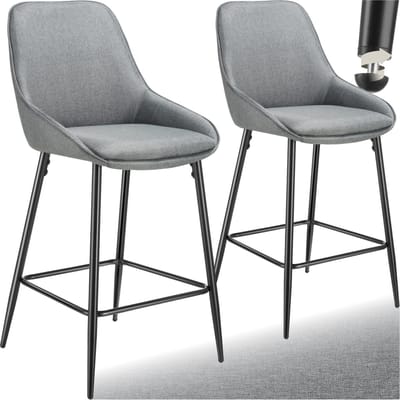 tectake® - Set van 2 Barkrukken Siera - Gestoffeerde Barkruk met rugleuning - Barstoelen - Barstoel met voetensteun - Eetkamerstoel met stoffen bekleding en zachte schuimvulling - Stevige stalen poten met antislip vloerbescherming - Grijs/Zwart