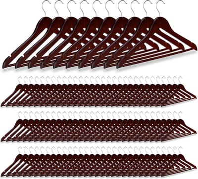 100x kledinghanger hout - broekhanger - klerenhanger - draaibare haak - bruin