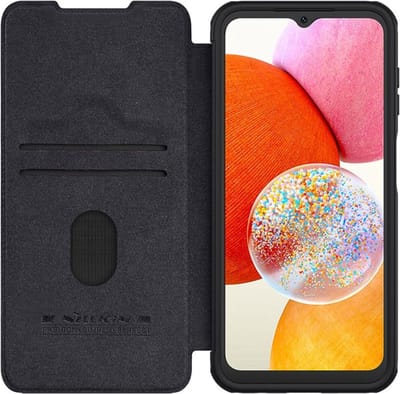 Nillkin Qin Pro Hoesje Geschikt voor Samsung Galaxy A14 (4G/5G) - Book Case met Camera Slider - Ruimte voor Twee Pasjes Zwart