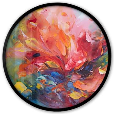 Poster in lijst Rond - Fotolijst 40x40 cm - Posters - Olieverf - Kunst - Abstract - Kleurrijk - Ronde posterlijst zwart - Decoratie - Wanddecoratie woonkamer - Muurdecoratie slaapkamer