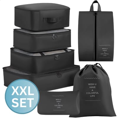 RENALUX Packing Cubes Koffer Set - Backpack Koffer Organizer Set - Auto Kofferbak - Kleding Organizer - Zwart