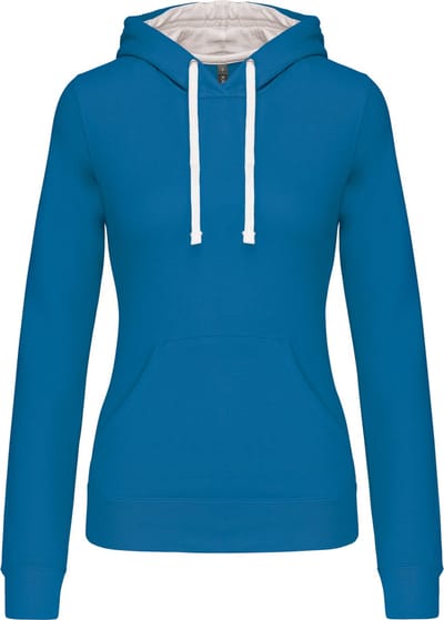 Kariban Damessweater met capuchon in contrasterende kleur K465 - Tropical Blue / White - XS