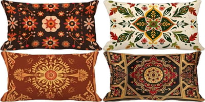 Set van 4 Waterdichte Tuinkussenshoezen Oranje Geometrisch Patroon 50x60 cm