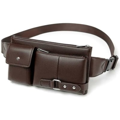 Sac banane multi-poches en cuir PU, sac à bandoulière fin, sac à main, sangle de ceinture réglable, pochette décontractée, sac d'extérieur marron