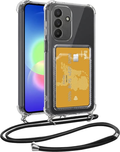 Hoesje Geschikt voor Samsung A27 Hoesje Met Telefoonkoord en Pasjeshouder Siliconen - Hoes Geschikt voor Samsung Galaxy A27 Hoesje Met Kaarthouder Shock Proof Case - Transparant
