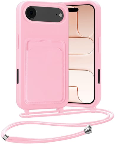 Hoesje Geschikt voor iPhone Air Hoesje Met Telefoonketting Pasjeshouder Case Koord - Hoesje Geschikt voor iPhone Air Hoes Met Kaarthouder - Lichtroze