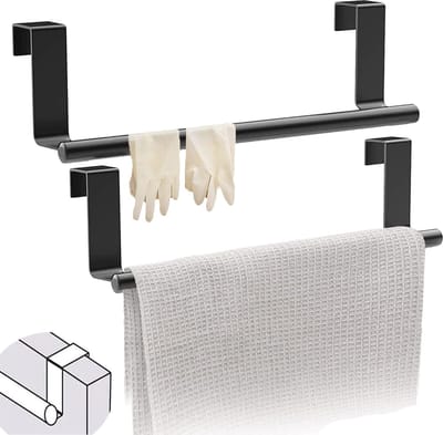 Theedoekhouder Deur Hangend - Zwart - Handdoekrek - Zonder Boren - Voor Keukens en Badkamers vaatdoekhouder