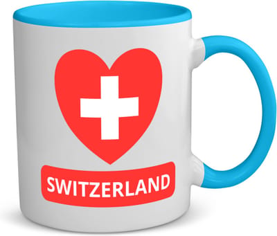Akyol - switzerland vlag hartje koffiemok - theemok - blauw - Zwitserland - reizigers - toerist - verjaardagscadeau - souvenir - vakantie - 350 ML inhoud