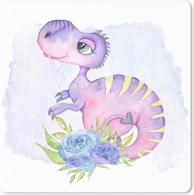 Muismat 20x20 cm - Mousepad Dinosaurus - Kinderkamer - Aquarel - Meisjes - Kinderen - Roze - Muismatten