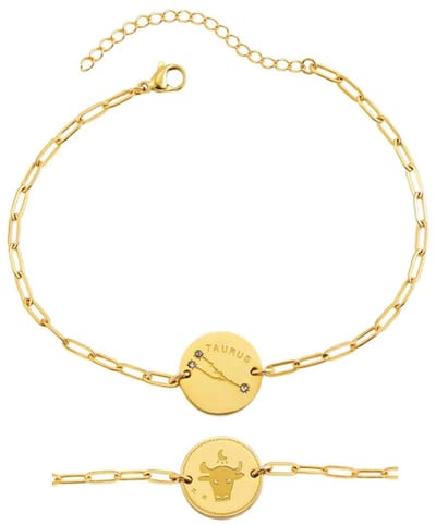 Plux Fashion Stier Armband - Goud - 3mm/18cm + 5cm verlengstuk - Gouden Armband - Sterrenbeeld Armband - Stainless Steel - Stier Sterrenbeeld - Taurus - Sterrenbeeld Stier Sieraden - Schakel Armband - Sieraden Cadeau - Luxe Style – Roestvrijstaal