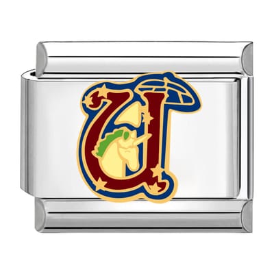 Quiges - Schakel - Bedel - 9mm - charms - Kleurrijk - alfabet U - Geschikt voor - armband - Schakelarmband - italy bedels armband