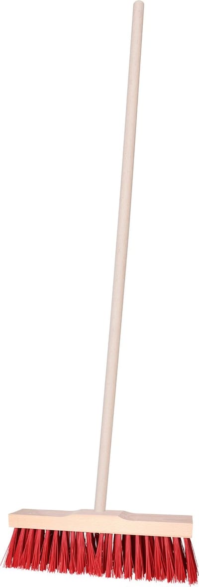 Brumag Straatbezem Vulla voor buiten - Kop 42 cm met extra veel vezels - rood - Houten steel 140 cm