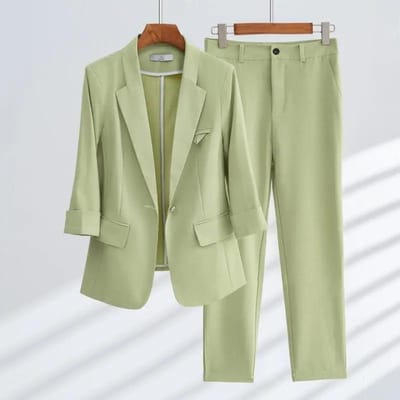 Dun Pak Dames Driekwart Mouw Top Kokerbroek Mode Casual Professionele Kleding Pakjas Vrouwelijk Zomer en Herfst S groen