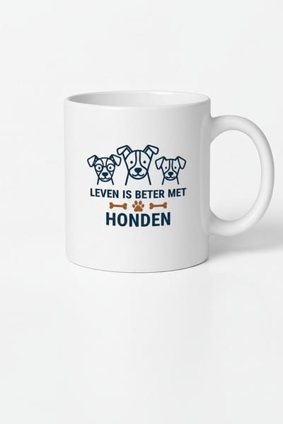 Leven Is Beter Met Honden Mok 330ml – Witte Keramische Koffiemok met Minimalistisch Honden Design – Perfect Cadeau voor Hondenliefhebbers