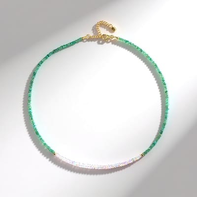 Cavill - 925 Sterling Zilver Halsketting - Zambia Smaragd 14,6 ct & Welo Opaal 12 ct - Verstelbare Elegante Dames Choker
