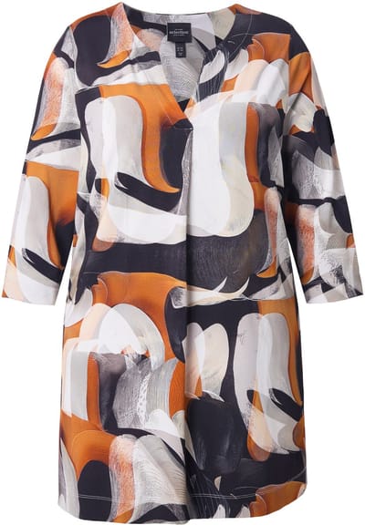 Ulla Popken - Dames - Slinky longshirt tuniekhals sierplooi 3/4-mouwen - Zwart - Maat 42+
