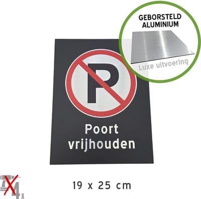 Pictogram/ bord Dibond geborsteld | "Poort vrijhouden" | 19 x 25 cm | Luxe uitvoering | Zwart | Verboden te parkeren | Oprit | Roestvrij | Blinkend | 1 stuk