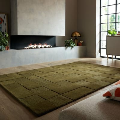 Flycarpets Wollen vloerkleed - Checkerboard Groen 120 x 170 cm