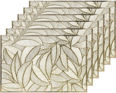 Decoris Tafel placemats - 6x - gouden bladeren - 30 x 45 cm - diner - ontbijt - kerst