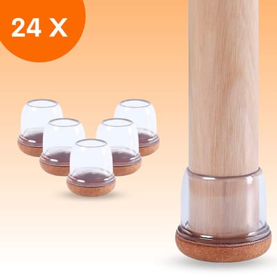 FLOOQ Premium Stoelpootdoppen Flexibel Transparant 14-19mm - Anti-Kras Vilt - Stoelpoot beschermers - Vloerbescherming - 24 Stuks – Rond