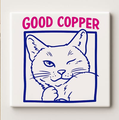Good Copper Kat Tegel – 15x15cm Grappige Knipogende Kat Keramische Wanddecoratie | Leuk Cadeau voor Kattenliefhebbers & Woondecoratie