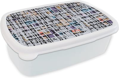 Broodtrommel Wit - Lunchbox Lijn - Abstract - Patronen - Brooddoos 18x12x6 cm - Brood lunch box - Broodtrommels voor kinderen en volwassenen