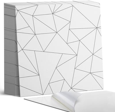 Coloray Plaktegels - Abstract driehoekspatroon Zelfklevende Tegels - 20 cm x 20 cm - Wit Plaktegels - 20 stuks - Vierkant PVC Tegels - Plaktegels Badkamer - Plaktegels Vloer - Vinyl Tegels Zelfklevend - Wandtegel Zelfklevend