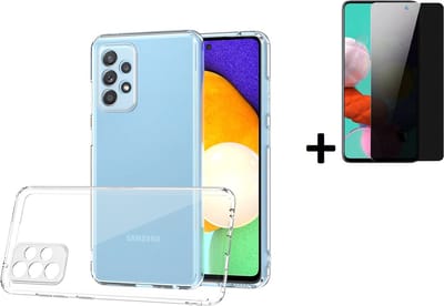 MoDo hoesje Geschikt voor Samsung Galaxy A73 5G - Siliconen Back Cover - Transparant met privacy screenprotector