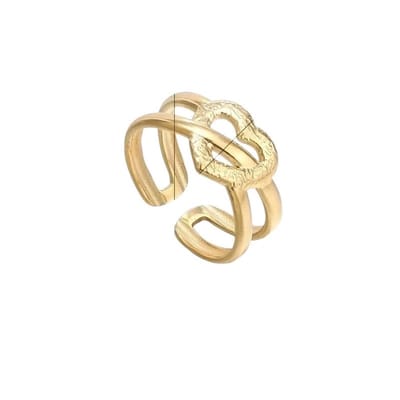 Aramat Jewels | Ringen | Stalen Verstelbare Open Ring - Bewerkt Hartje - One Size | Goudkleur | |10mm | Staal | Volwassenen | Verkleurd niet