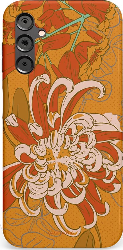 Casetastic hoesje geschikt voor Samsung Galaxy A14 (2023) 5G / Samsung Galaxy A14 (2023) 4G - Dubbellaagse bescherming - Bloemige lente - Fashion Case - Okergeel Terracotta Beige
